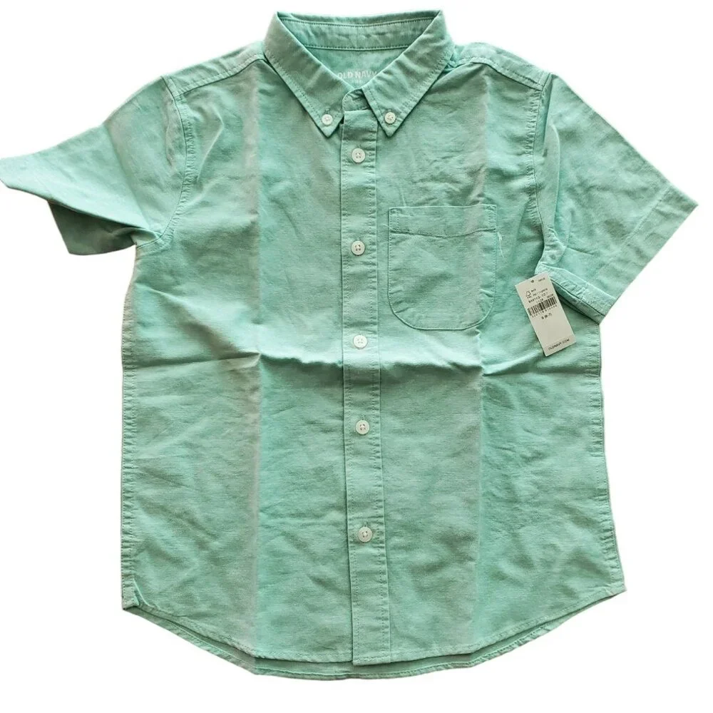NEW Old Navy Boys Oxford Shirt Short Sleeve Pocket Size‎ Small Rainwater